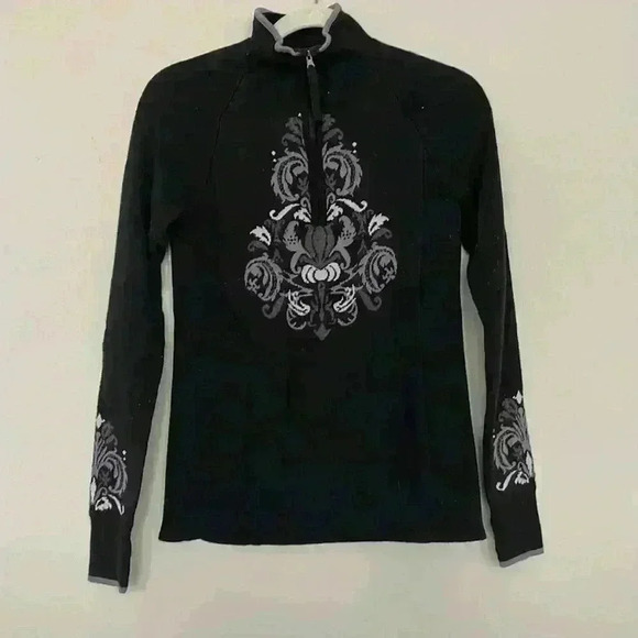 Athleta- Floral black half zip sweater Sz Small - Picture 1 of 10